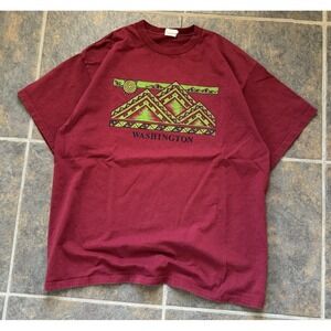 Vtg Washington Tshirt Men Large Red Made In USA Destination Outdoor PNW Mountain